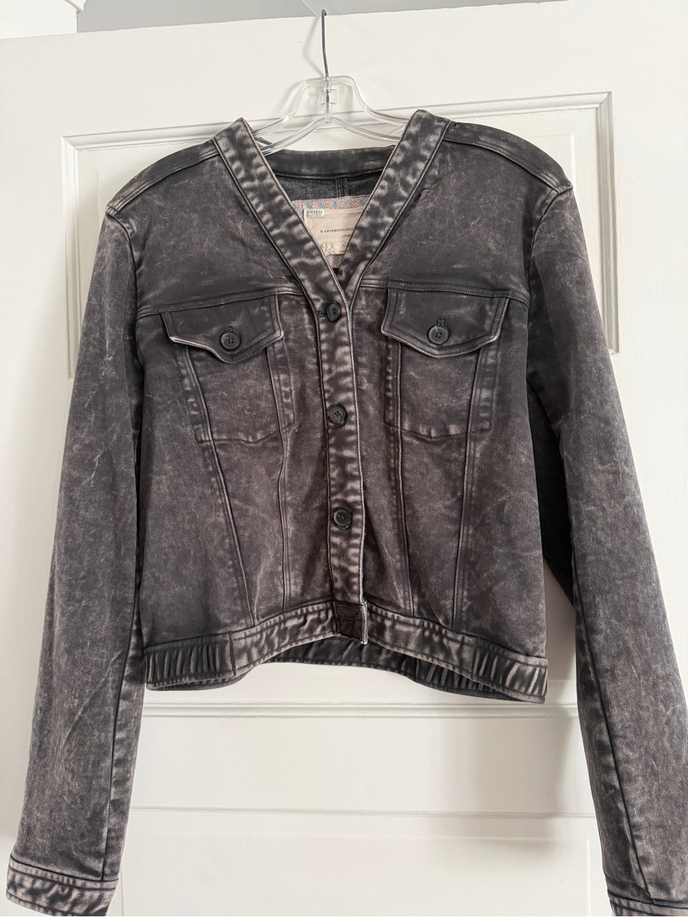 Anthropologie Black Women's Denim Jacket - V-Neck Button Front